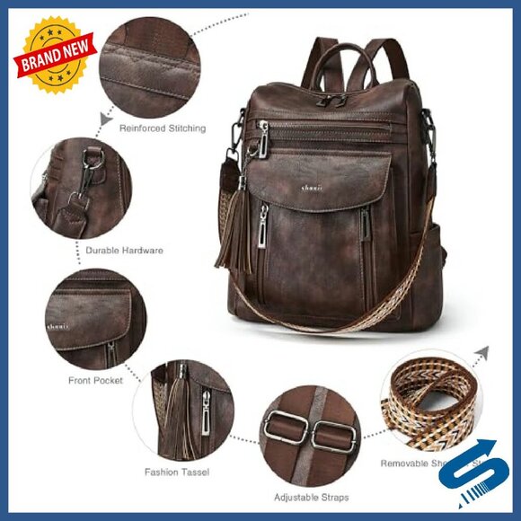 Leather Backpack Purse Convertible Shoulder Bag for Women Work Travel